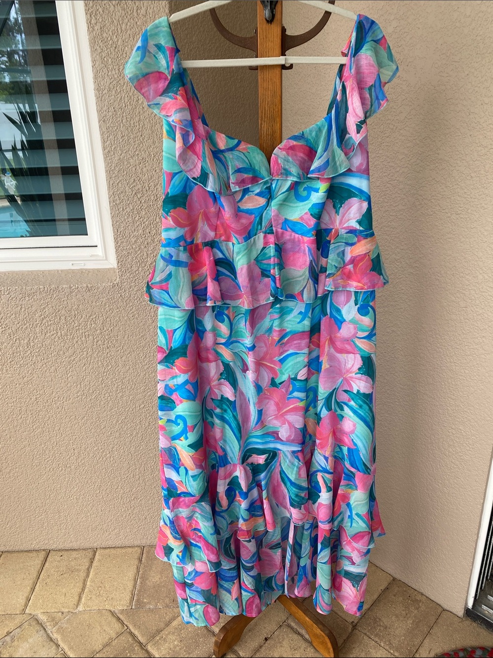 Show Me Your MuMu Floral Ruffle Maxi Dress in Pink & Teal